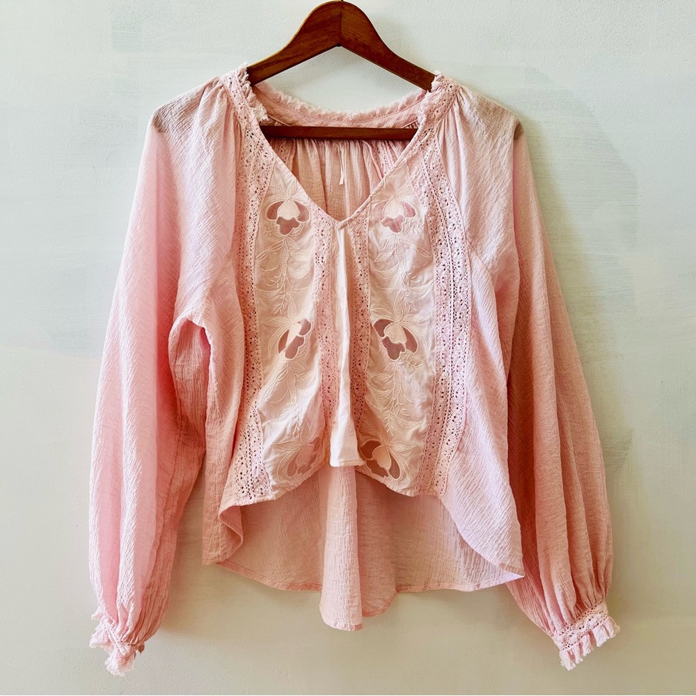 Free People XS Pink Flowy Sexy Semi-sheer Beachy Blouse
